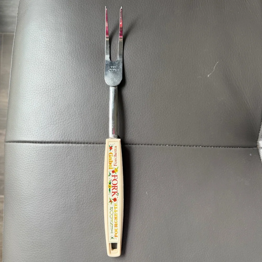 Vtg 60s EKCO Serving Fork USA 2 Tines Stainless Steel Utensil Plastic Handle